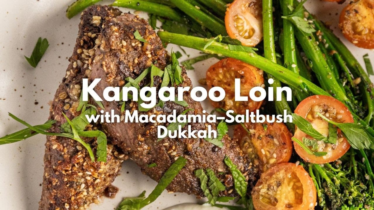 Kangaroo loin with macadamia saltbush crust — a native Australian signature dish